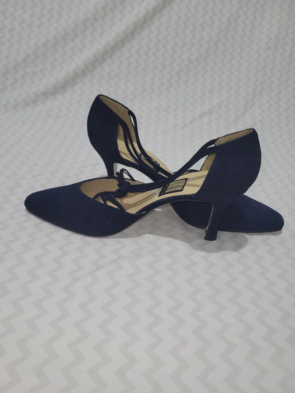 Nina Navy Suede Pointed-Toe Tie Heels